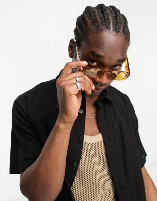 ASOS DESIGN mid rec sunglasses with mirror lens in tortoiseshell, 3 of 4