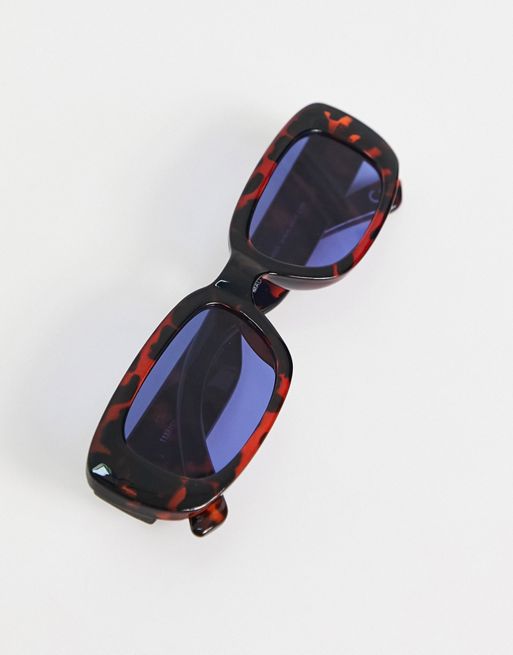 ASOS DESIGN mid rectangle sunglasses with blue lens in tortoiseshell