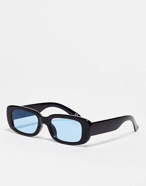 ASOS DESIGN mid rectangle sunglasses with blue lens 