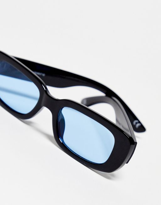 ASOS DESIGN mid rectangle sunglasses with blue lens