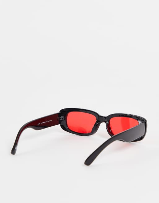 Red lens hot sale rectangle sunglasses