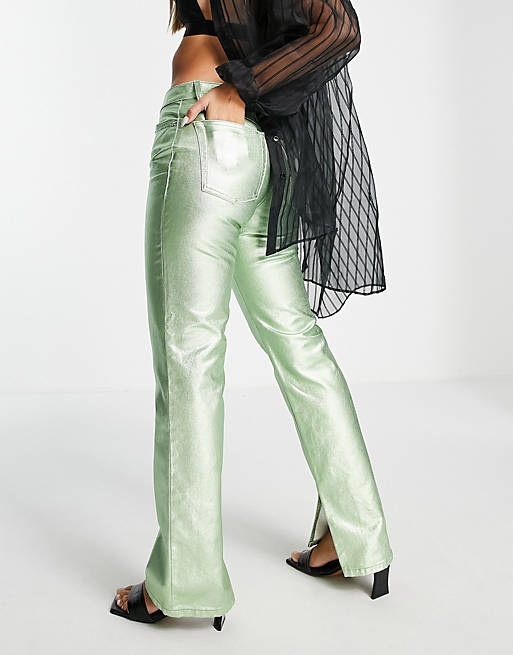 Jeans mid rise '90's' straight leg jean in metallic green 