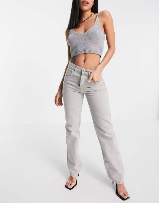 ASOS DESIGN mid rise '90's' straight leg jeans grey ASOS