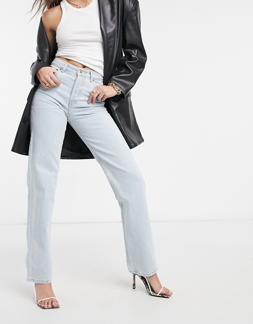 ASOS DESIGN mid rise '90's' straight leg jeans in ice blue
