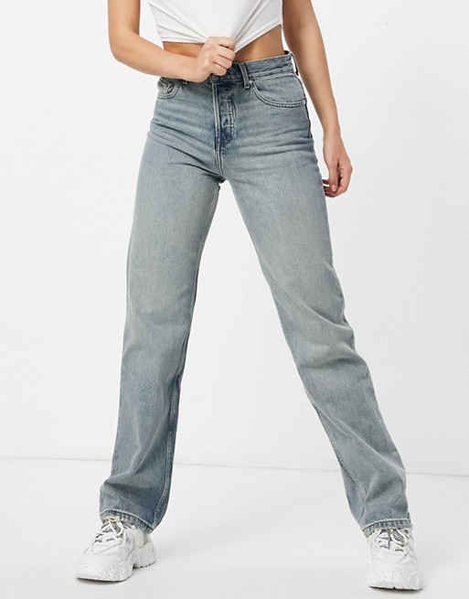ASOS DESIGN mid rise '90's' straight leg jeans in vintage midwash