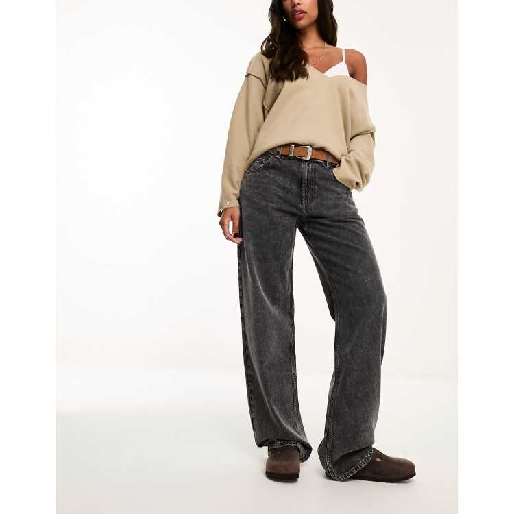 ASOS DESIGN mid rise baggy boyfriend jeans in dark grey ASOS