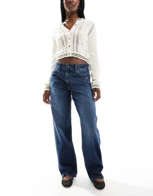 mid rise baggy boyfriend jeans in dark wash-Navy