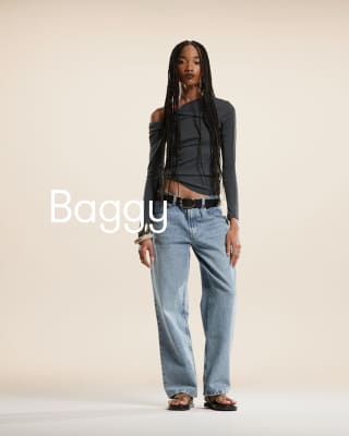 mid rise baggy boyfriend jeans in mid blue