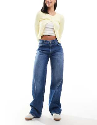 mid rise baggy boyfriend jeans in mid wash-Blue