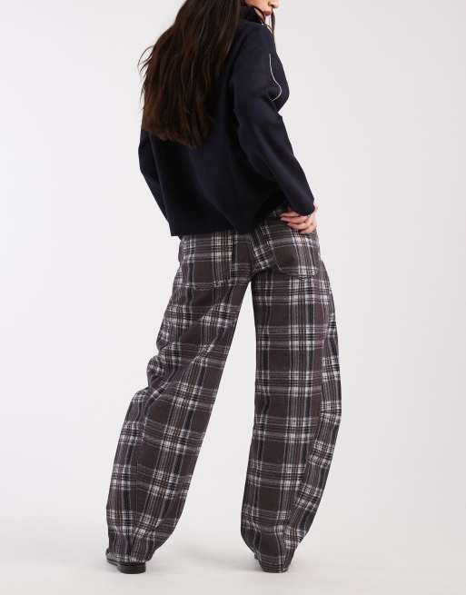 ASOS DESIGN mid rise barrel jean in check print, 2 of 5