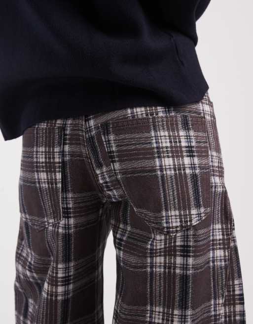 ASOS DESIGN mid rise barrel jean in check print, 5 of 5