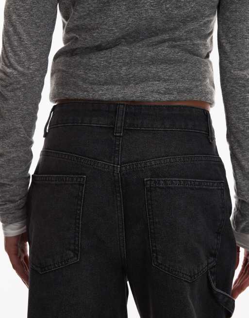 ASOS DESIGN mid rise carpenter jeans in washed black, 4 of 5