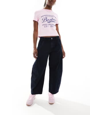 mid rise cropped barrel leg jeans in blue black-Navy