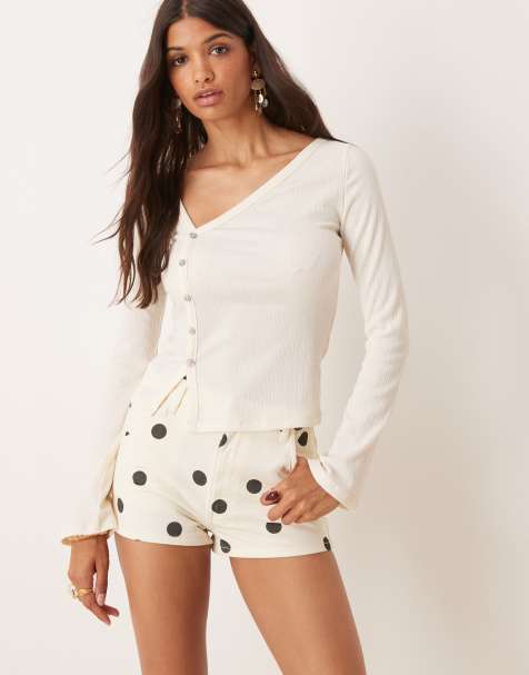 ASOS DESIGN mid rise denim micro shorts in polka dot print - view 1