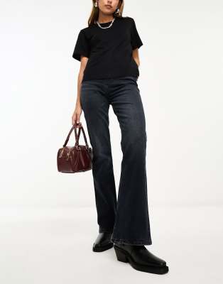 mid rise flare jeans in blue black