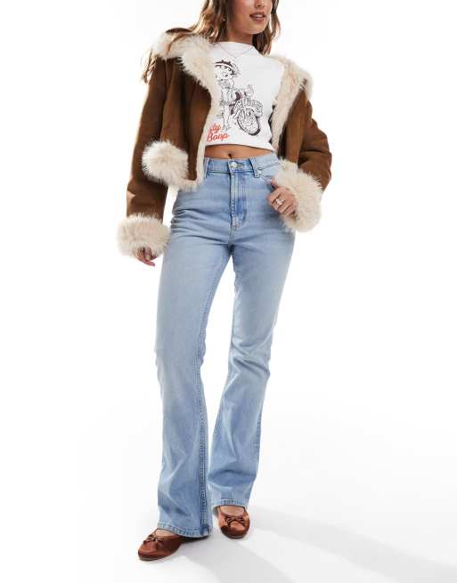 ASOS DESIGN mid rise flare jeans in pale wash
