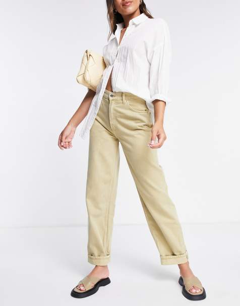 ASOS DESIGN mid rise oversized 'skater' jean in stone - view 1