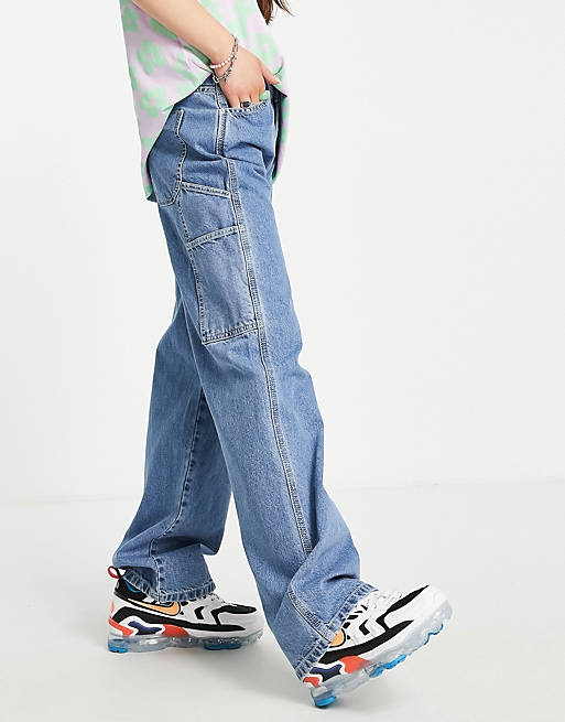 ASOS DESIGN mid rise oversized 'skater' jeans in lightwash | ASOS