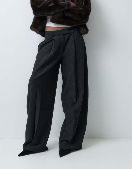 ASOS DESIGN mid-rise relaxed barrel tailored pants in black, 2 of 5