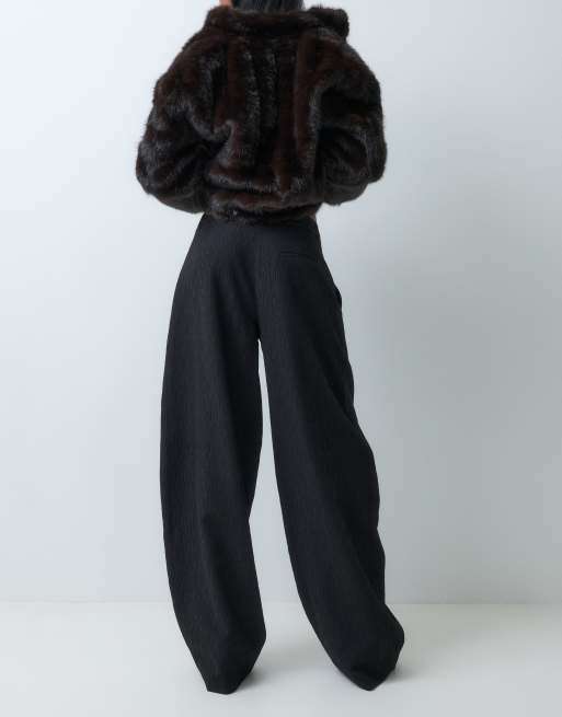 ASOS DESIGN mid-rise relaxed barrel tailored pants in black, 4 of 5