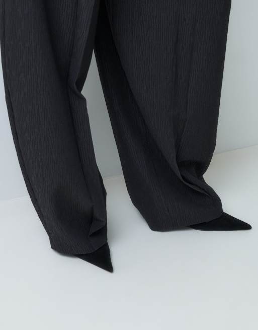 ASOS DESIGN mid-rise relaxed barrel tailored pants in black, 5 of 5