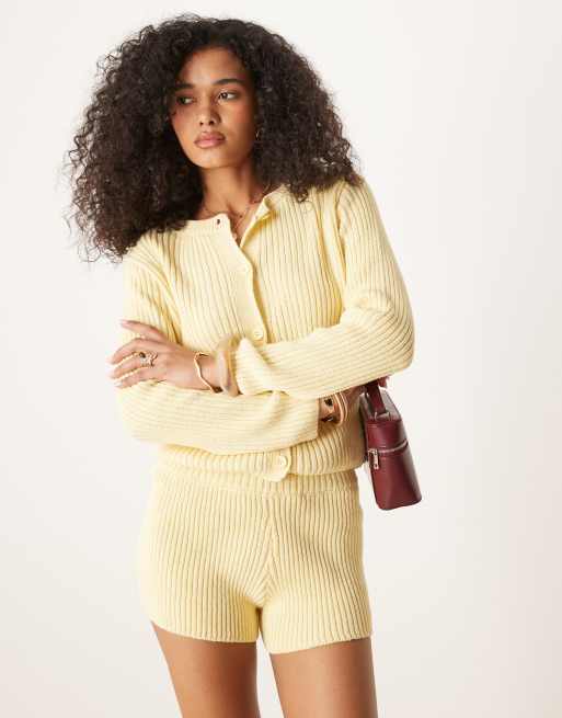ASOS DESIGN mid rise rib knit micro shorts in yellow - part