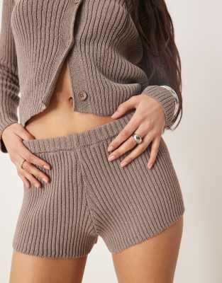 Asos Design Lace Trim Shorts In Brown