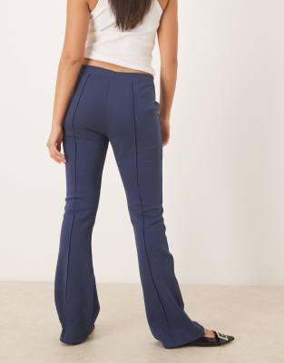 Asos Design Mid Rise Skinny Flare Interlock Pants In Blue