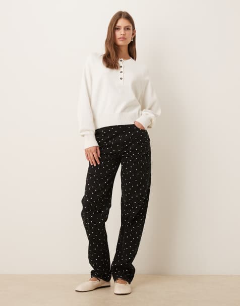 ASOS DESIGN mid rise slim leg trouser in polka dot - view 1