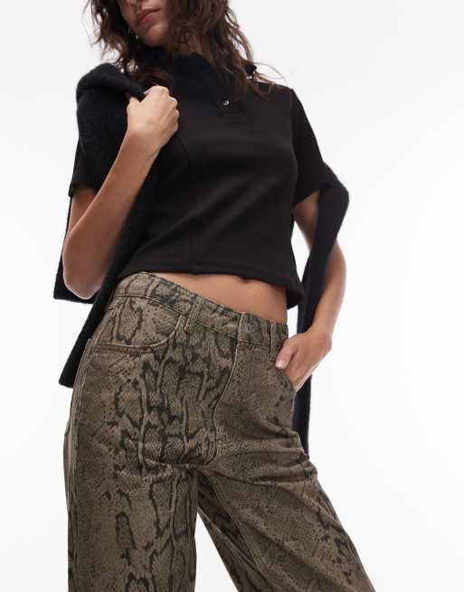 ASOS DESIGN mid rise slim leg trouser in snake print, 2 of 5