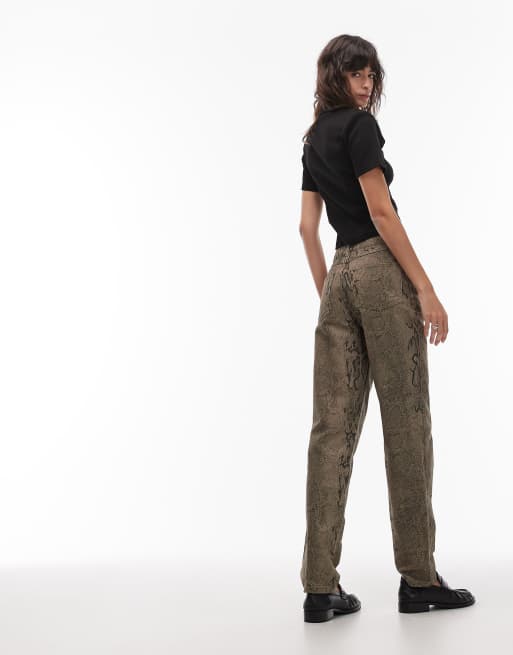 ASOS DESIGN mid rise slim leg trouser in snake print, 3 of 5