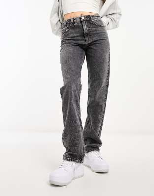 mid rise straight jeans in dark gray