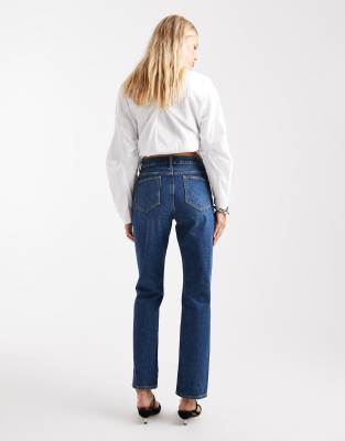 Asos Design Mid Rise Straight Jeans In Blue