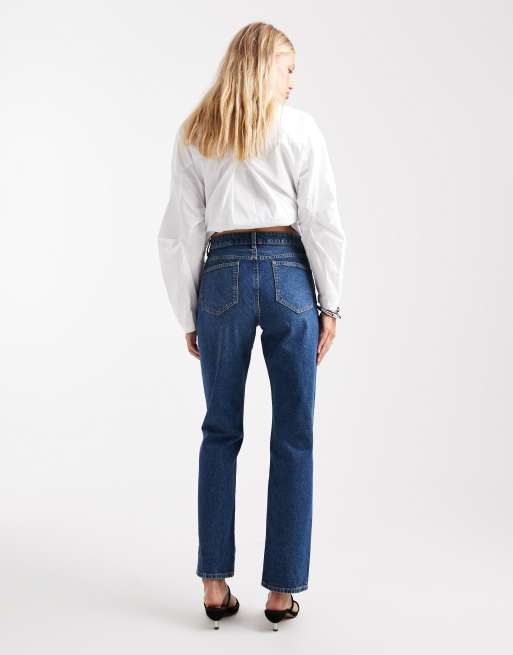 ASOS DESIGN mid rise straight jeans in dark mid wash