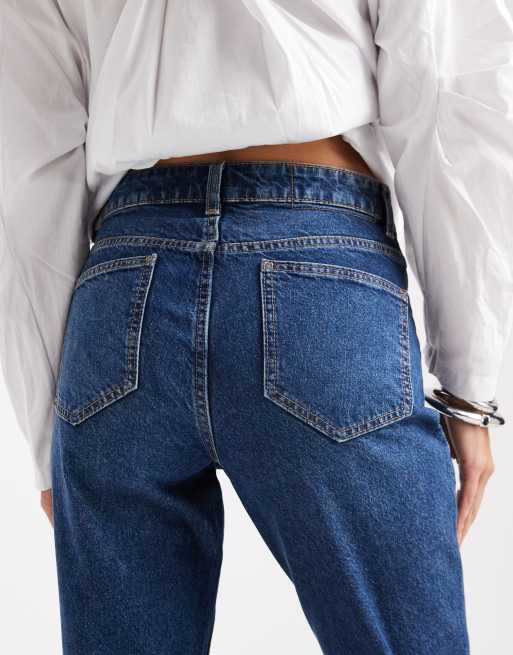 ASOS DESIGN mid rise straight jeans in dark mid wash