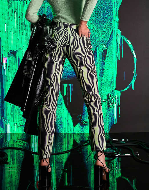 ASOS DESIGN mid rise straight jeans in green swirl print
