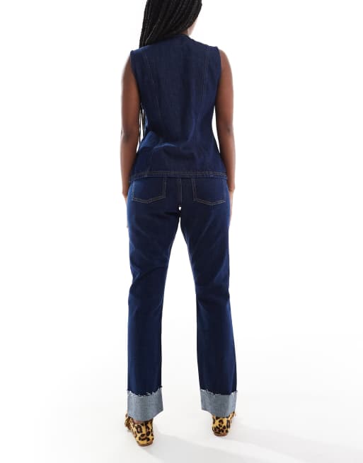 ASOS DESIGN mid rise straight jeans with turn up in rinse wash, 3 of 5