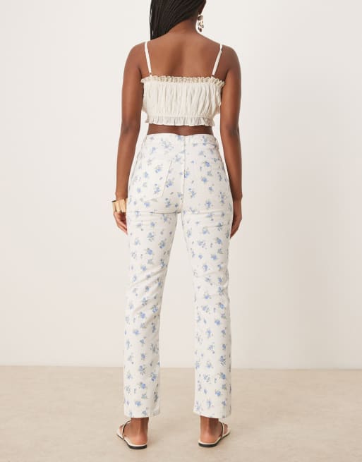 ASOS DESIGN mid rise straight leg jeans in floral print, 3 of 5