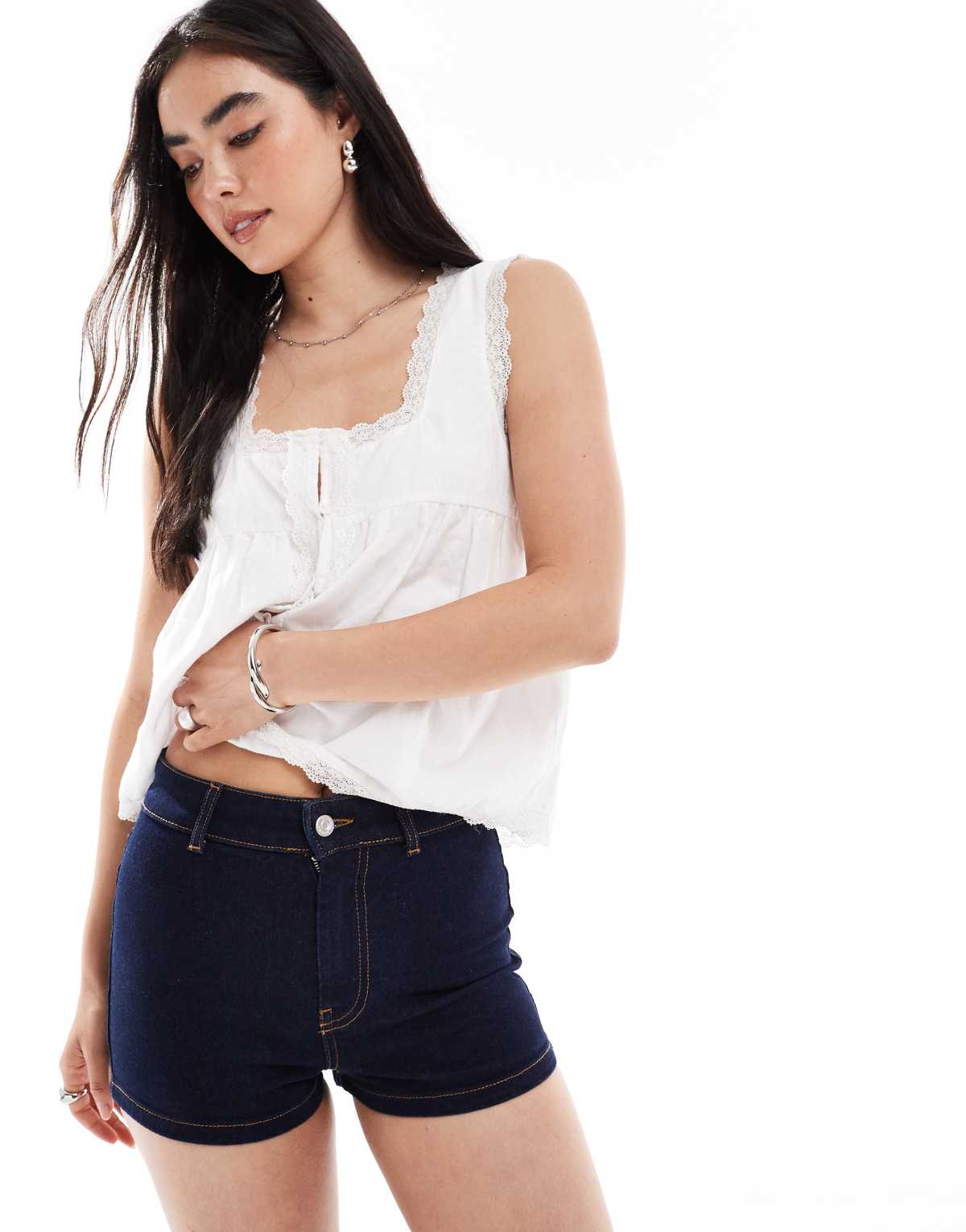 ASOS DESIGN mid rise stretch denim micro short in indigo