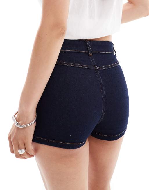 ASOS DESIGN mid rise stretch denim micro short in indigo, 4 of 5