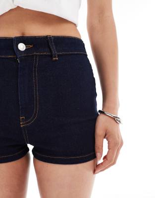Asos Design Mid Rise Stretch Denim Micro Shorts In Blue