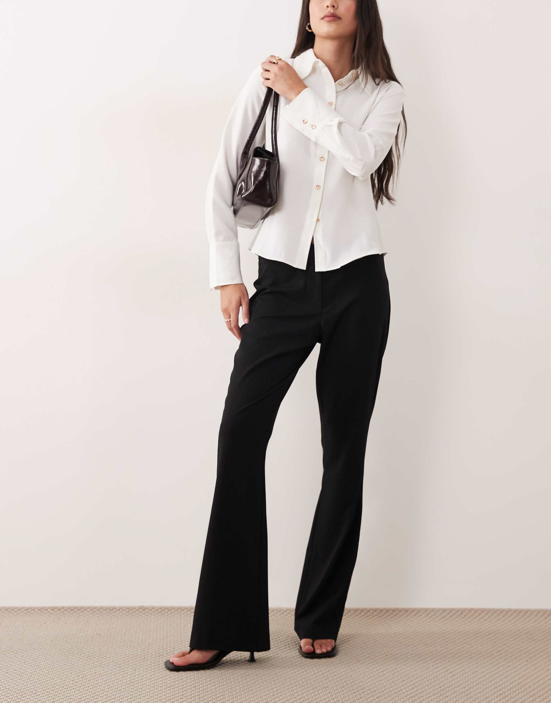 asos design mid rise tailored bootcut flared pants in black