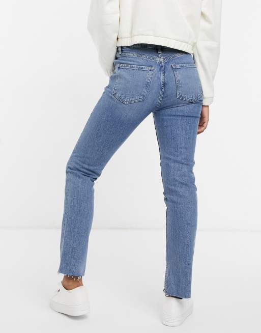ASOS DESIGN mid-rise vintage 'skinny' jeans in midwash with split hem, 2 of 4