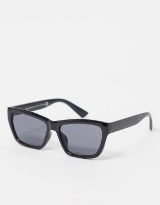 Asos Design Mid Square Cat Eye Sunglasses In Black With Smoke Lens