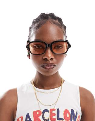 Asos Design Mid Square Fashion Glasses In Black With Orange Lens-brown