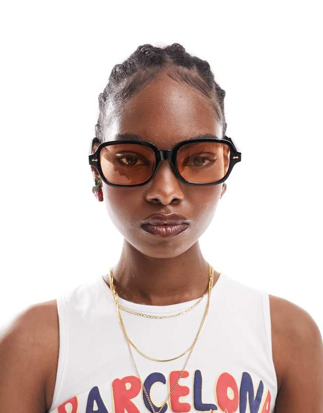 ASOS DESIGN - mid square fashion glasses in black with orange lens