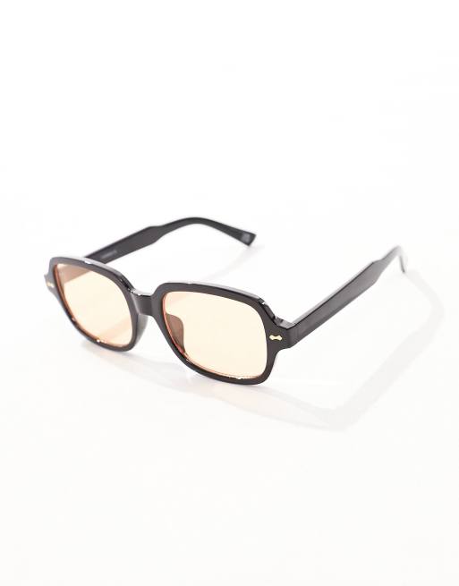 ASOS DESIGN mid square fashion glasses in black with orange lens, 2 of 4