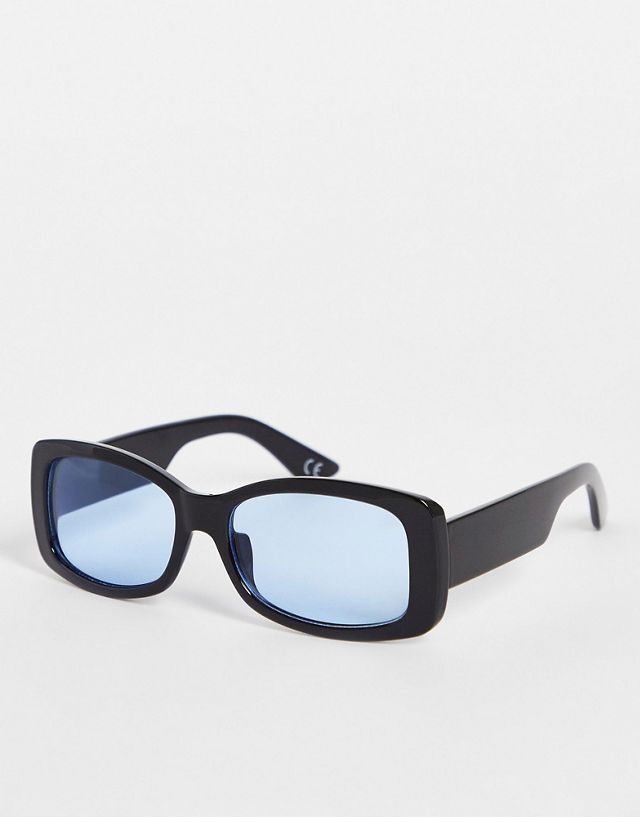 ASOS DESIGN mid square sunglasses in black with blue lens - BLACK
