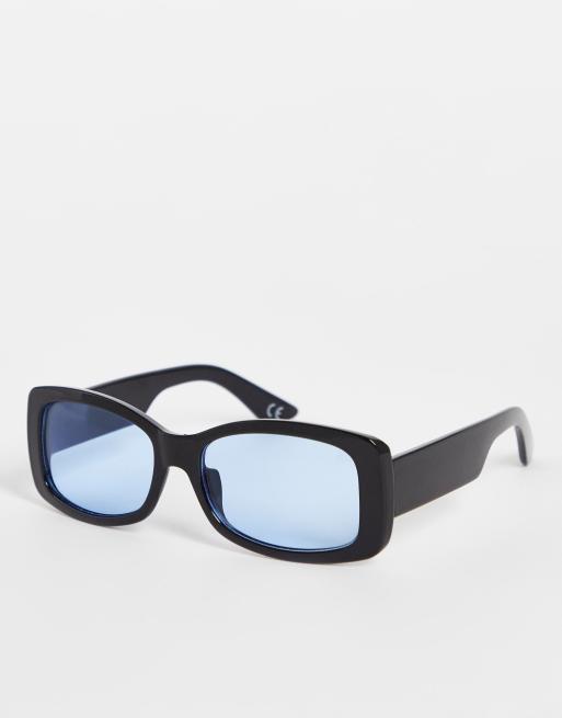 ASOS DESIGN mid square in black with blue lens - BLACK | ASOS