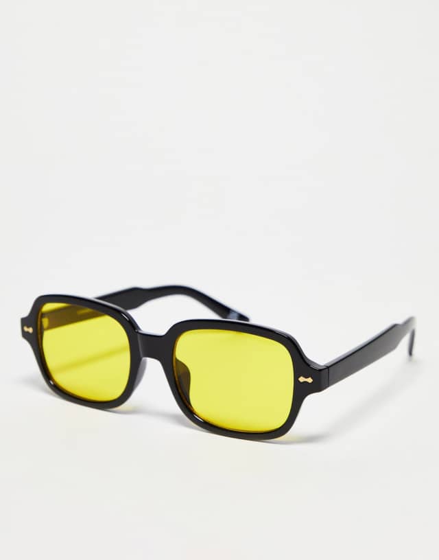 ASOS DESIGN mid square sunglasses in black with yellow lens